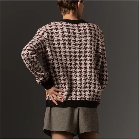 Anthropologie Black and Cream Houndstooth Cardigan - Picture 3 of 13